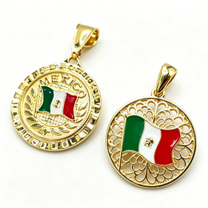 Médaille circulaire en alliage de zinc plaqué or avec motif émaillé du drapeau mexicain pour souvenir patriotique - Product Image 2