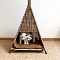 Imitations-Rattan Haustierbett, Atmungsaktives Kühles Katzenhaus für den Sommer, Umweltfreundliches Material, Geeignet für Katzen & Hunde
