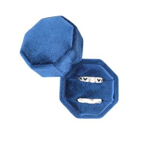 Venta caliente octogonal terciopelo esmeraldas gema anillo caja al por mayor personalizado terciopelo joyero 2 ranuras anillo caja para joyería embalaje - Product Image 3