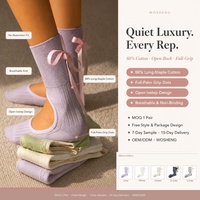 Chaussettes de yoga personnalisées OEM pour femmes, tricotées, avec nœud en ruban, antidérapantes, à semelle intégrale, à dos ouvert, pour Pilates, Crewcore, Quiet Luxury pour femme