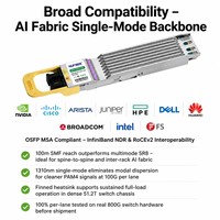 Transceptor 800GBASE-2xDR4 OSFP PAM4, Canal Dual Independiente de 400G, 1310nm, 100m, SMF, Doble MPO-12 DC, Actualización Inter-Cabinet 5G