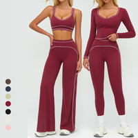 Ensemble de yoga 2 pièces pour femmes, de haute qualité, léger, écologique, en spandex/nylon, uni, col rond, longueur intégrale, respirant, séchage rapide