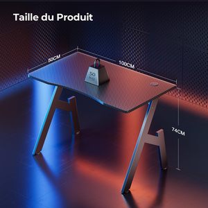 Table de jeu ergonomique avec éclairage LED et <span class=keywords><strong>plateau</strong></span> en fibre de carbone pour le gaming - Échantillon gratuit - Product Image 5