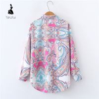 Chemise tendance pour femmes, style nouveau, imprimé floral printanier, col à revers ample, manches longues