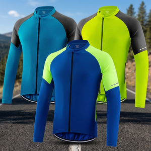 เสื้อปั่นจักรยานแขนยาวสำหรับผู้ชาย สีน้ำเงิน สีเขียวมะนาว สีดำ ซิปเต็มตัว ระบายอากาศได้ดี น้ำหนักเบา ชุดกีฬา - Product Image 3
