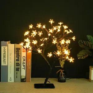 Pil işletilen kiraz çiçeği ağaç ışıkları 48LEDs Bonsai kiraz çiçeği işıklı up ağacı peri gece işık zamanlayıcı fonksiyonu ile