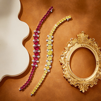 Bracelet en laiton et zircone, élégant et simple, style classique jaune et rouge, pour un usage quotidien, un accessoire de mode pour femmes