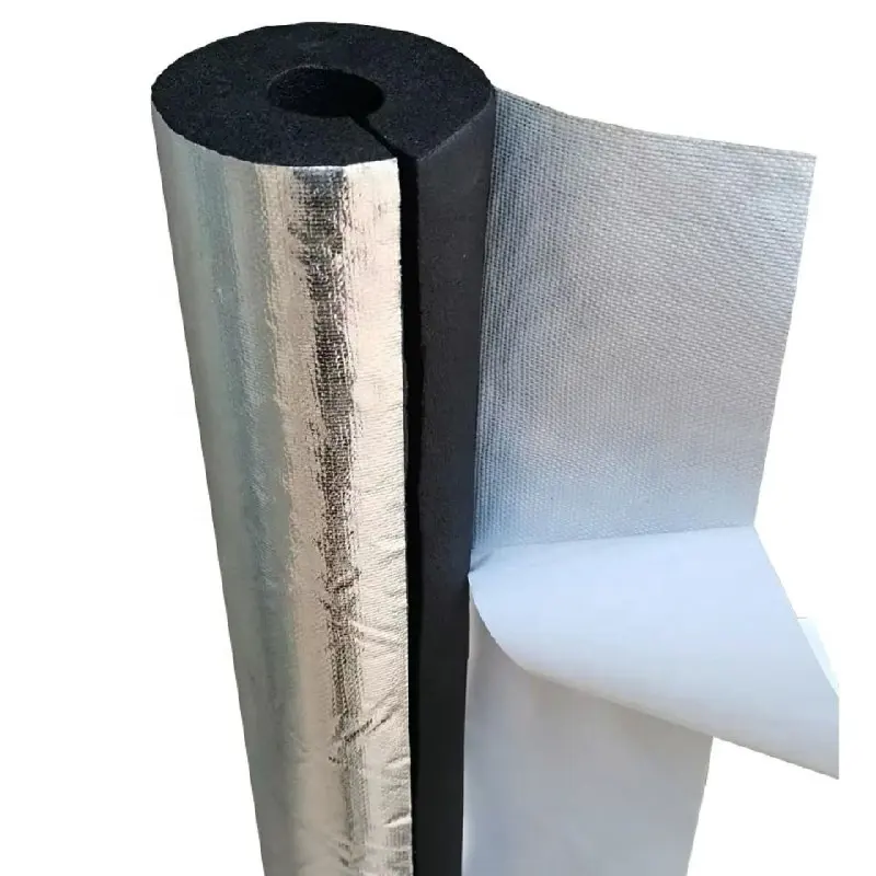 Tubo de espuma de goma con pegamento, aislamiento de goma de celda cerrada con tubo de espuma de pvc nbr adhesivo con papel de aluminio