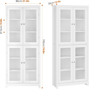 Vitrina Blanca Resistente con Certificación Carb <span class=keywords><strong>de</strong></span> 190 cm, Librería con 4 Puertas y 6 Compartimentos, Gabinete Alto con 4 Puertas <span class=keywords><strong>de</strong></span> Vidrio - Product Image 4
