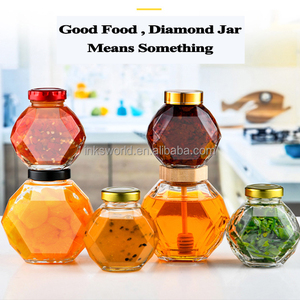 Pot de miel hexagonal 3oz 6oz 8oz 12oz Pot de miel en verre vide et transparent avec louche en bois - Product Image 6
