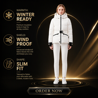 Veste d'hiver rembourrée en duvet pour femme, blanche, à capuche, avec ceinture, fermeture éclair noire