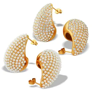 OUDIANYA JEWELRY EH200-1 French Gold Large Teardrop Earrings Set Diamond Gum Bead Earrings Exaggerated Earrings