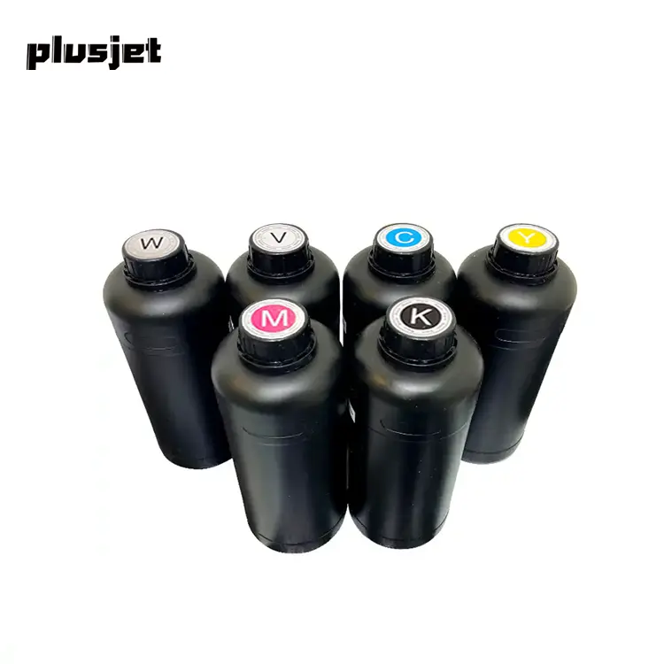 Plusjet Conjunto Completo UV Tinta 1000ML/Garrafa CYMK/W/V Tinta UV DTF Para Impressora Epson DX5 DX7 XP600 TX800