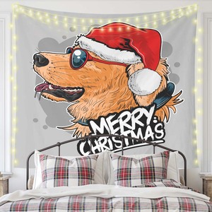 Tapisserie murale unique style punk Père Noël, avec lunettes de soleil noires et barbe, impression personnalisée, pour chambre à coucher, salon, décoration de Noël - Product Image 5