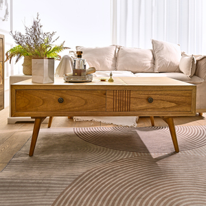 Table basse en bois de style moderne INNOVA avec tiroir de rangement, sculptée à la main, naturelle, décorative, durable, facile à assembler, pour salon - Product Image 1