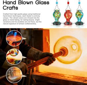 Mangiatoie per Colibrì in Vetro Soffiato a Mano da Esterno, da Appendere, 24oz, con Fossa Anti-Anti e Posatoio per Uccelli Selvatici - Product Image 6