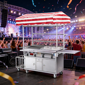 Chariot de service alimentaire à 4 roues pour usage extérieur, en acier inoxydable, résistant à la rouille, avec chauffage et grill intégrés, garantie 1 an - Product Image 1