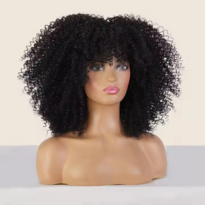 Abordable haute densité <span class=keywords><strong>Afro</strong></span> crépus bouclés <span class=keywords><strong>perruque</strong></span> avec frange Non dentelle couleur naturelle vierge perruques de cheveux humains en gros court Bob perruques - Product Image 5