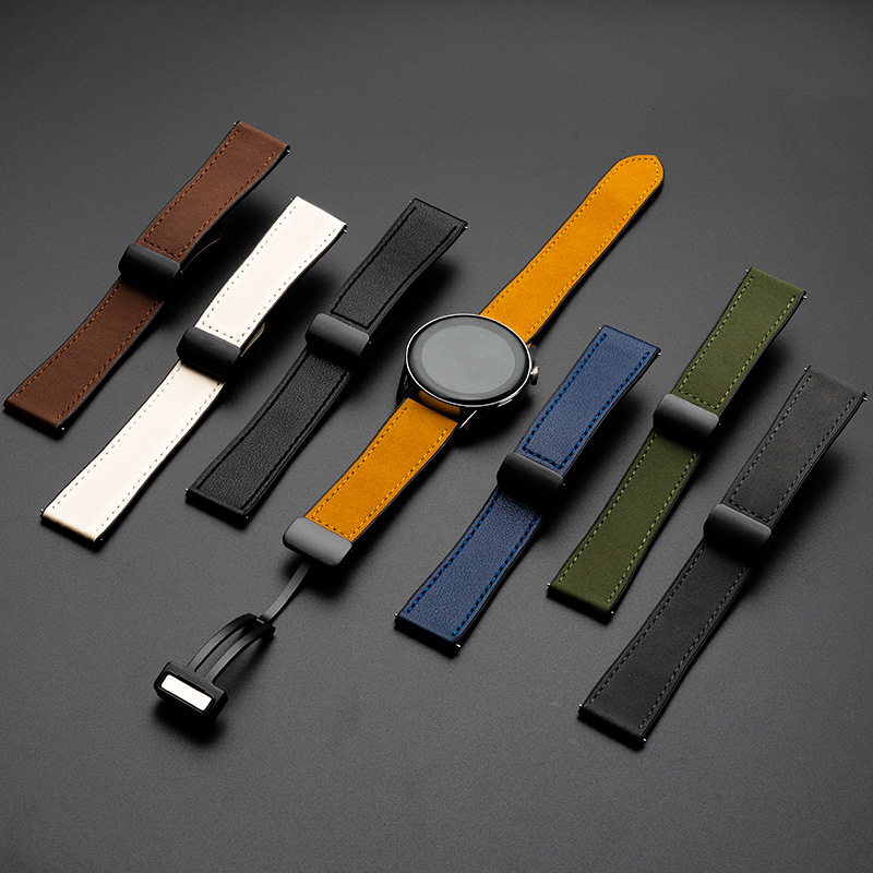 Magnetic Leather Watch Band for Samsung Galaxy Watch 6 5 4 3 2, 20mm 22mm Replacement Watch Strap OEM Custom Gift Buckle Design