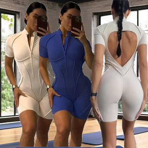 Combinaison de yoga pour femme à col montant et dos ouvert, fermeture éclair intégrale, une pièce, moulante, très extensible, légère, en nylon, pour le sport - Product Image 2