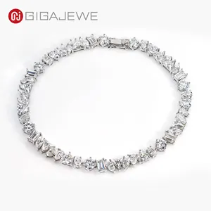 GIGAJEWE Vòng Tay Tennis Moissanite 18K Màu Trắng Vàng 20CT Màu Trắng Chữ D Vòng Đeo Tay Đính Hôn Hình Tròn Và Lạ Mắt