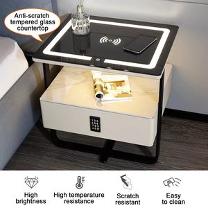 Comodino con Piano in Vetro, <span class=keywords><strong>Tavolino</strong></span> da <span class=keywords><strong>Letto</strong></span> con Stazione di Ricarica e Cassetti con Serratura a Combinazione, Comodino con Vano Portaoggetti <span class=keywords><strong>per</strong></span> Camera da <span class=keywords><strong>Letto</strong></span> - Product Image 5