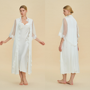 Pyjamas de <span class=keywords><strong>nuit</strong></span> pour femmes, robes en satin pour femmes, robes de demoiselle d'honneur de luxe avec bordure en dentelle, couleur unie, fabrication en usine - Product Image 3