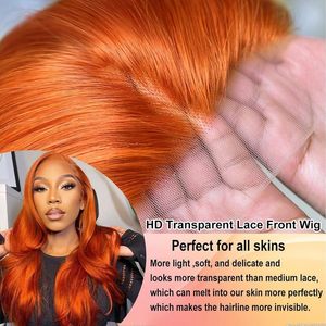 Perruque en cheveux humains couleur gingembre 13x4, perruque frontale en dentelle transparente HD, pré-plumée, couleur gingembre-<span class=keywords><strong>orange</strong></span>, densité 350 - Product Image 4