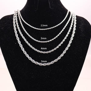 Venta al por mayor no deslustre impermeable 18K chapado en oro 2,5mm 3mm 4mm trenzado grueso cuerda cadena collar cadena hombres - Product Image 5