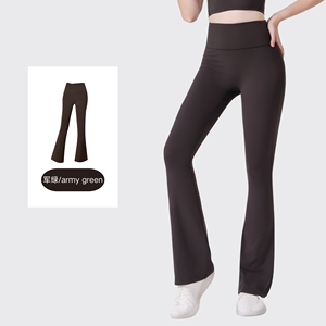 USA Oversea High Waist <b>Flared</b> Leg Yoga <b>Leggings</b> Full Length Solid Black Seamless Four-Way Stretch Elastic Waist Sport Pants - Product Image 5