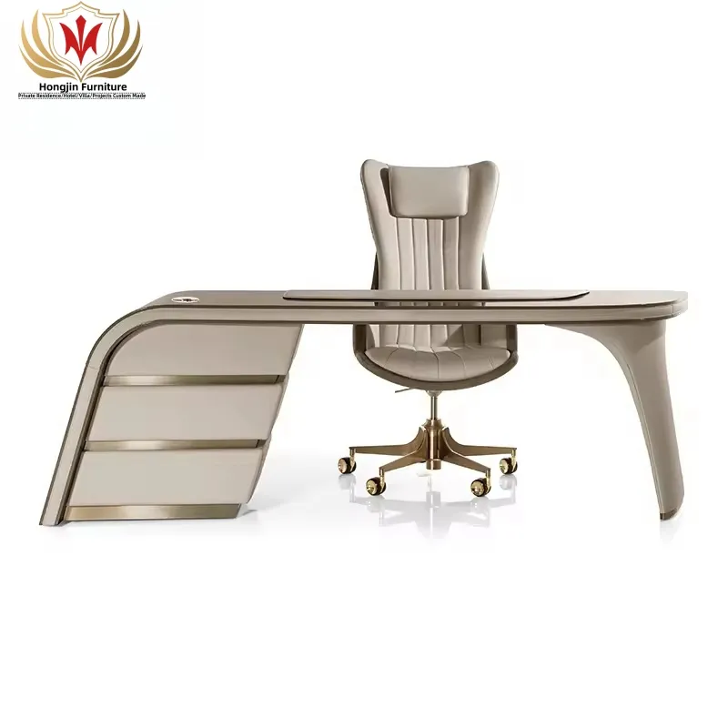 Hj Home Luxe Executive Workstation Law Equipment Lederen Kantoormeubilair Set Home Modern Italiaans Design Kantoortafel