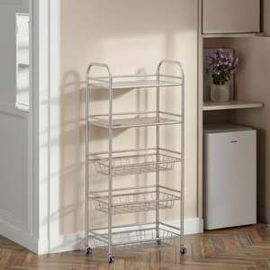 5-Layer Stainless Steel Movable Kitchen <b>Storage</b> Rack Household Metal <b>Vegetable</b> Fruit <b>Storage</b> <b>Basket</b> Stand Kitchen Trolley - Product Image 2