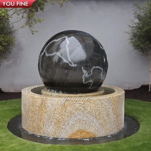 YOUFINE Fontaine sphérique rotative en marbre noir <span class=keywords><strong>naturel</strong></span>, base cylindrique en granit jaune pour entrée de cour - Product Image 2
