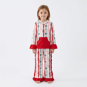 Gran oferta, ropa para bebés y niñas con estampado de rayas y lazos navideños, pantalones con volantes, conjuntos de ropa - Product Image 1