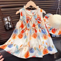 Gaun Pita Bunga Mawar untuk Anak Perempuan 2025, Gaun Tanpa Lengan Model Rompi Putri Manis dengan Ruffle dan Topi, Produk Rajut ODM Musim Panas untuk Anak-Anak