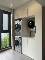 Armoire murale complète bicolore grise en composite pour balcon et chambre, avec rangement supérieur et miroir