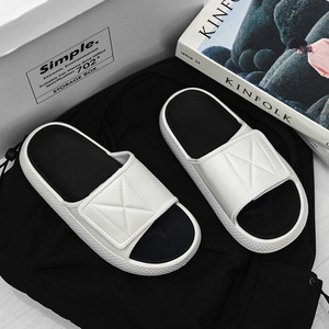 White And Black Slides EVA Breathable Anti Slip <b>Flat</b> <b>Sandals</b> For Summer Home Bathroom Wear - Product Image 1