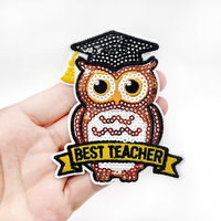 Patchs de remerciement pour enseignants, patchs scolaires thermocollants à sequins pour sacs fourre-tout, appliques brodées motif hibou café livre pour cadeaux d'enseignants