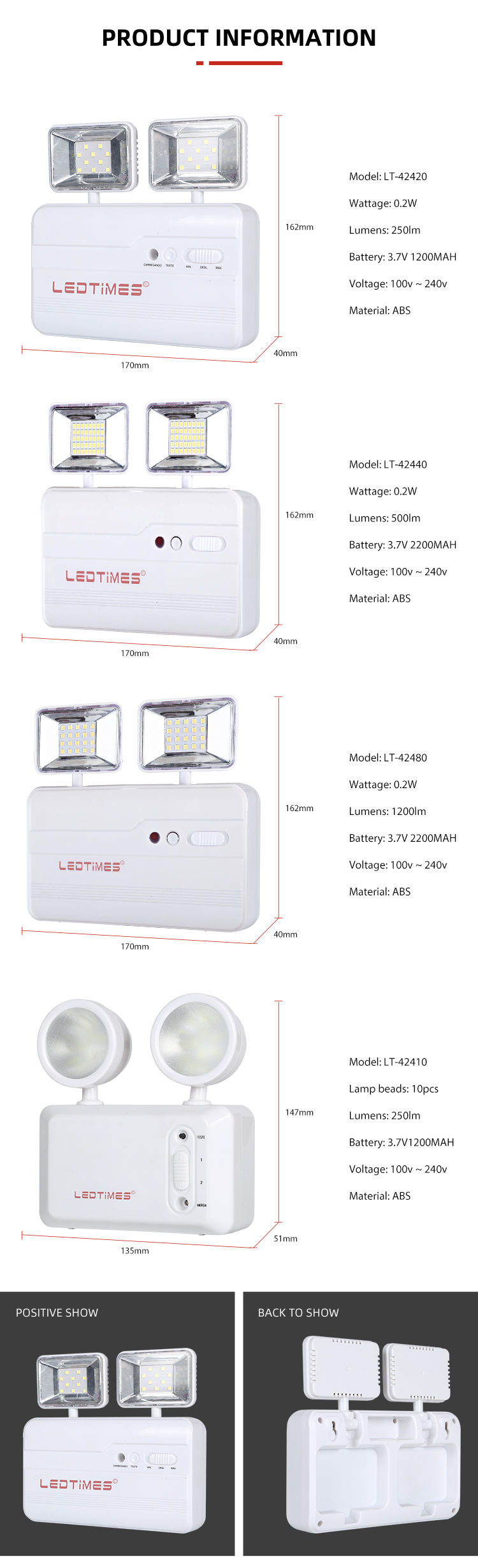 LEDTIMES Easy Installation Adjustable Indoor Hospital Smd 0.2watt Portable Rechargeable Led Emergency Light