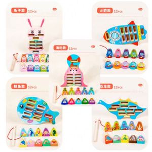 Jeu de pêche magnétique en bois Montessori certifié, en forme de dinosaure fusée, pour la coopération œil-main, vente en gros - Product Image 5