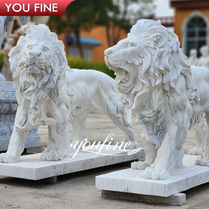 Paire de Lion <span class=keywords><strong>en</strong></span> <span class=keywords><strong>pierre</strong></span> sculptée avec <span class=keywords><strong>statue</strong></span> <span class=keywords><strong>en</strong></span> marbre Sculpture pour entrée - Product Image 5