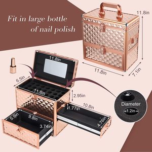Custodia per cosmetici Extra Large porta smalti per unghie scatola per il trucco scatola portaoggetti per organizer per la bellezza da viaggio con specchio, chiudibile a chiave con chiavi, Ros - Product Image 3