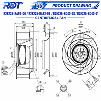 Ventilador Centrífugo AC R2E225-BD40-21, 115VAC, 225mm, 1300CFM, Aspas Curvadas Hacia Atrás, Sistema Inverter, Repuesto para Ventilación