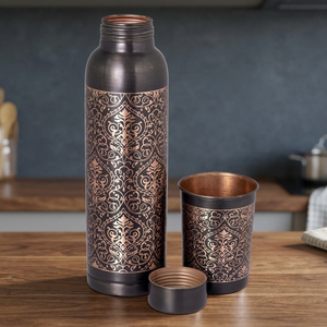 Antique Etching <b>Vintage</b> Copper Eco-Friendly Customizable Design High Quality Water <b>Bottle</b> Matching Cup Portable Travel Office - Product Image 1