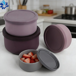 Boîte à bento ronde en silicone avec couvercle, compatible micro-ondes, hermétique, pour le stockage des pique-niques - Product Image 5