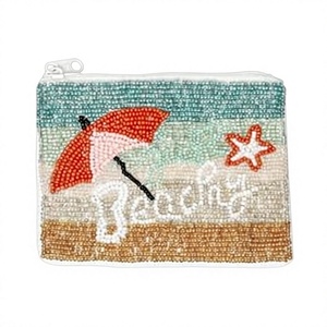 Beaded Blue <b>Coin</b> <b>Purse</b> With White Number One Hand Design Zipper Closure Casual Style Unisex Mini Size Handmade - Product Image 1