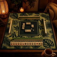 Tapis de Mahjong Américain Personnalisé Antidérapant Imperméable en Caoutchouc 31,5x31,5 po, Réduction du Bruit, Housse de Table de Jeu avec Règles Imprimées et Logo Personnalisé