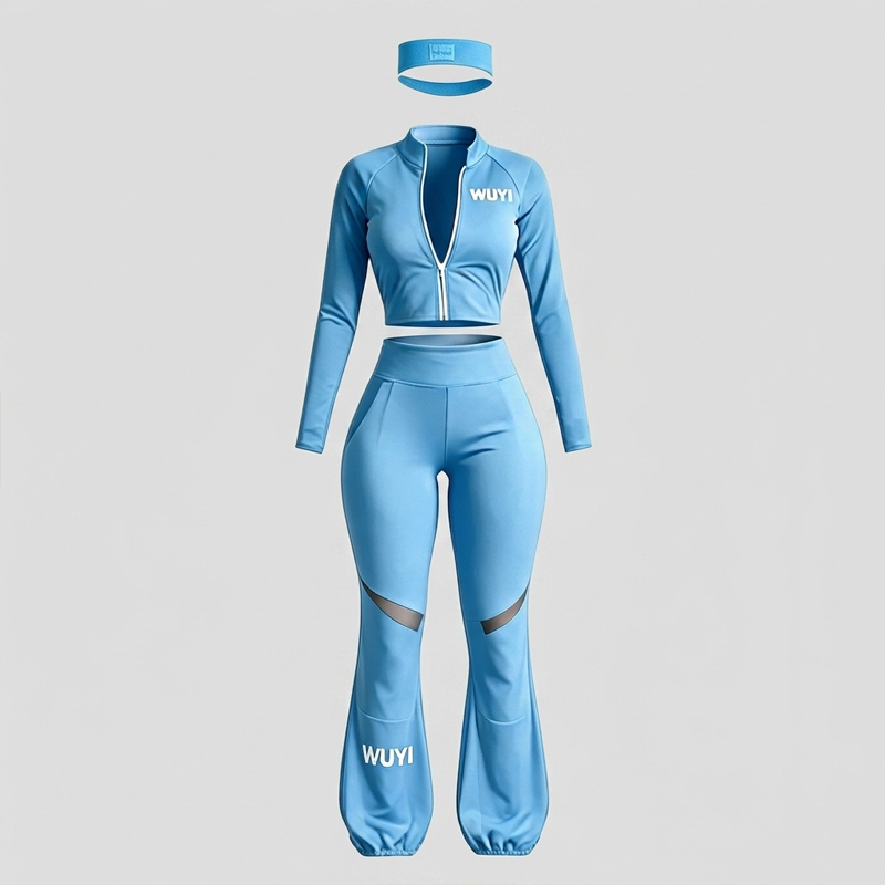 3 Piece Seamless Yoga Set Women Gym Workout Clothes Crop Top Zip Jacket High Waist Flared Leggings with Mesh Activewear Set