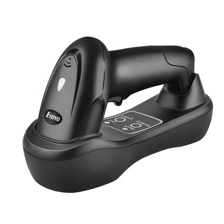 Eyoyo Palmare Lettore di Codici A Barre 1D Wireless Scanner di Codici A Barre con Cradle USB Ricevitore di Ricarica di Base e Pulsante di Controllo