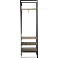 Armoire ouverte industrielle large Nuhoom CAPRI avec cadre métallique couleur noyer, porte-vêtements suspendu, meuble de rangement moderne pour chambre à coucher